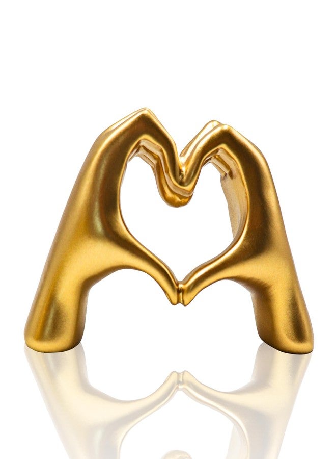 Oooct Small Gold Heart Hands Sculpture Decor, Resin Golden Modern Abstract Love Finger Statue, Gold Hand Model Decoration for Home Living Room Bedroom Bookshelf Shelves Wedding Office Desk Table 2.8″ H - Image 2